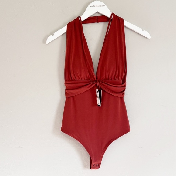 Express Tops - New EXPRESS Women’s Red Contour Body Suit Thong Ruched Padded Bust Size Small